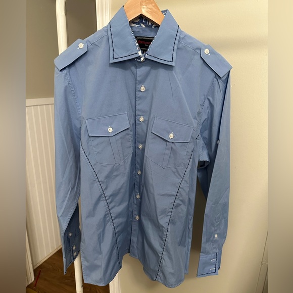 Patroncito Blue Button Down Longsleeve Collared Shirt size medium New With Tags - Picture 1 of 5